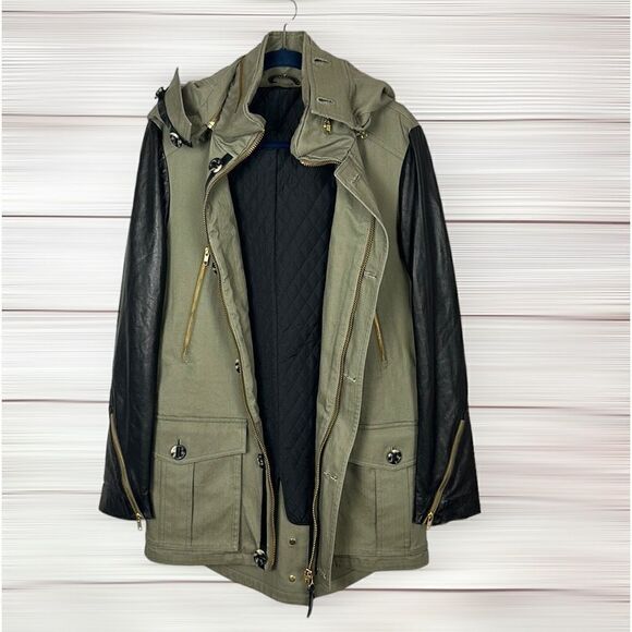 MACKAGE Montreal Zip Front Hooded Jacket with Leather Sleeves Removable Lining M - Picture 2 of 15